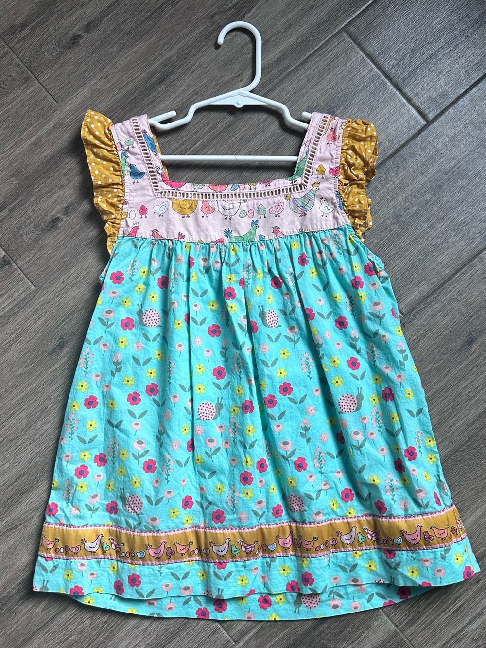 Matilda Jane Turquoise Floral top with Mustard Ruffle Sleeves